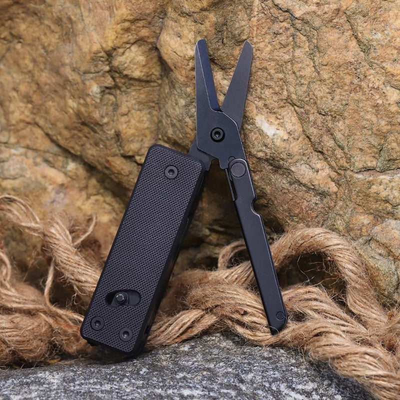 Roxon KS2E Noir Elite D2 Blade 13 in 1 Mini Multi Tool function pocket knife with big scissor, G10 handle and Pocket clip, good for Camping/Backpacking/Emergencies/EDC Multitool (D2 Steel Blade)