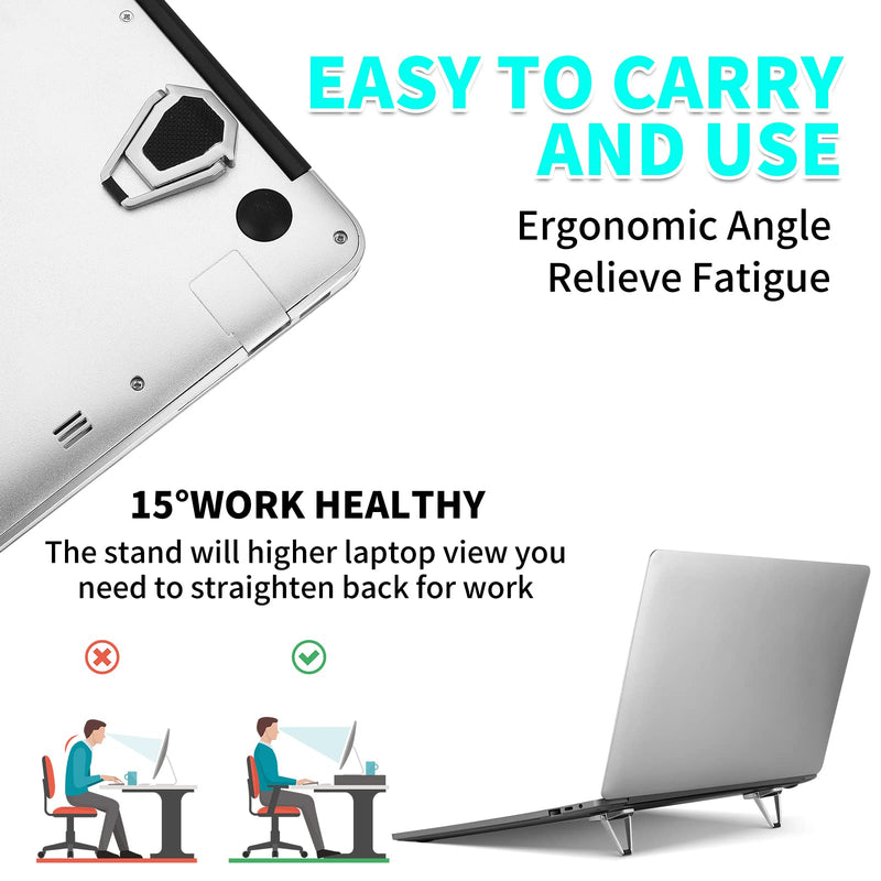 Konohan 4 Pieces Portable Keyboard Laptop Stand Mini Aluminum Keyboard Riser Foldable Cooling Laptop Kickstand Adjustable Lightweight Lifter for Desk Computer Laptops Notebooks 12-17 Inch(Silver) Silver