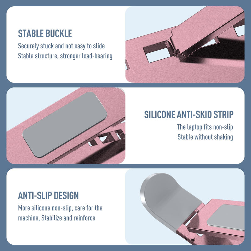 Portable Laptop Riser, Adjustable Laptop Stand,Aluminum Laptop Stand for Desk Foldable, Ergonomic Computer Notebook Stand Holder for MacBook Air Pro, Dell XPS, HP (10-15.6'')(Pink) Height&Angle Adjustable Pink