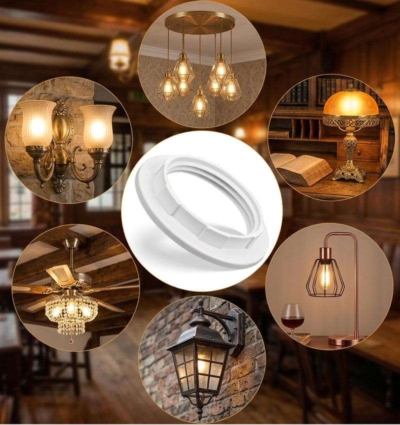 Set of 6 Lampshade Rings for E27 E26, Plastic Screw Ring for Lamp Holder, Standard Socket Lamp Holder, White Mounting Rings as Replacement Parts
