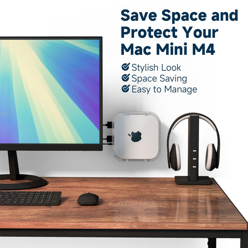 Clear Acrylic Wall/Under Desk Mount for Mac mini M4 / M4 Pro 2024 - Mac mini M4 Stand Holder with Easy Power Button Access (Holder Only)
