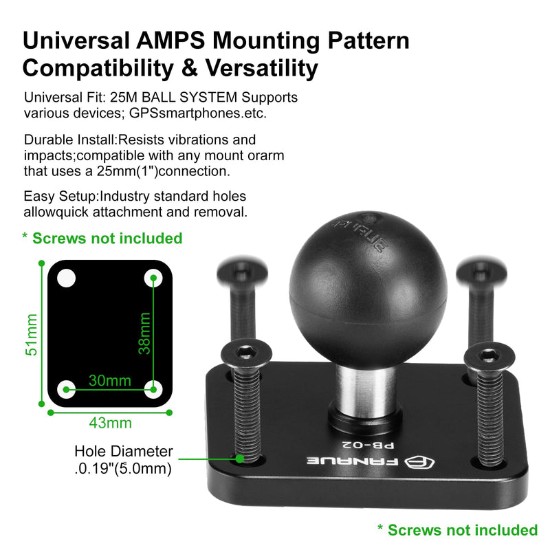 FANAUE Aluminum1'' Ball Mount Base with 4-Hole AMPS Square Plate and 1" Ball Adapter Compatible B Size Double Socket arm and Bike Motorcycle Phone Holder