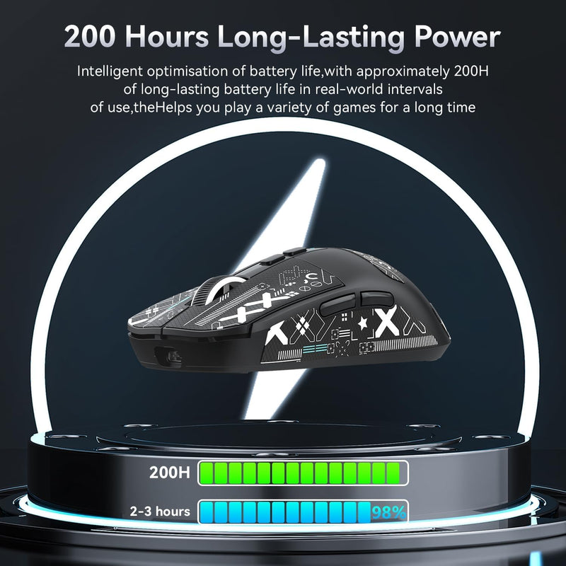 ATTACK SAHRK X6 Wireless Gaming Mouse,49g Ultralight RGB Magnetic Charging Base,Tri-Mode 2.4G/BT5.2/Wired,PAW3395 Sensor 26KDPI, G502 Programmable Mice for Win/Mac-Black&Tape Mouse&Tape&Base Black&Tape