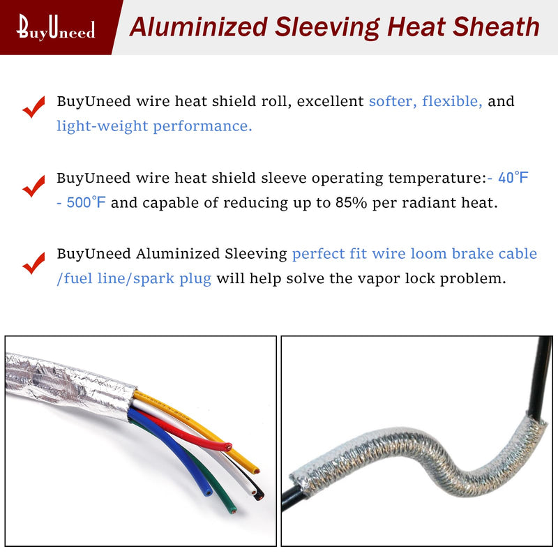 Car Aluminized Sleeving Heat Sheathing Roll - Heat Radiant and Prevent Vapor Lock Heat Shield for Brake Cable/Fuel Line/Spark Plug (3/8inch(I.D. Wide) - 72'') 3/8inch(I.D. Wide) - 72''