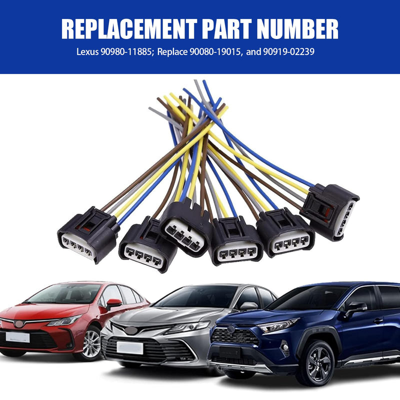 Pack-6 Ignition Coil Connector, 90980-11885 Plug Harness Replacement, High Voltage Package Plug, Accessory Wiring Harness, Compatible with Lexus (Black)