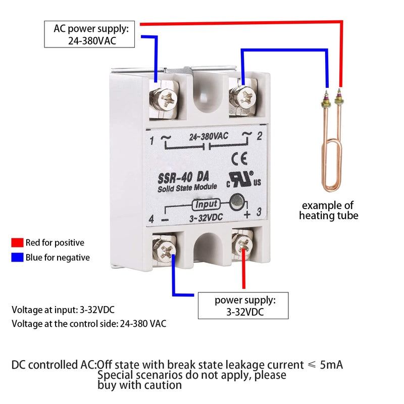 XTVTX SSR-40DA Solid State Relay Single Phase Solid State Relay Input 3-32V DC Output 24-380V AC