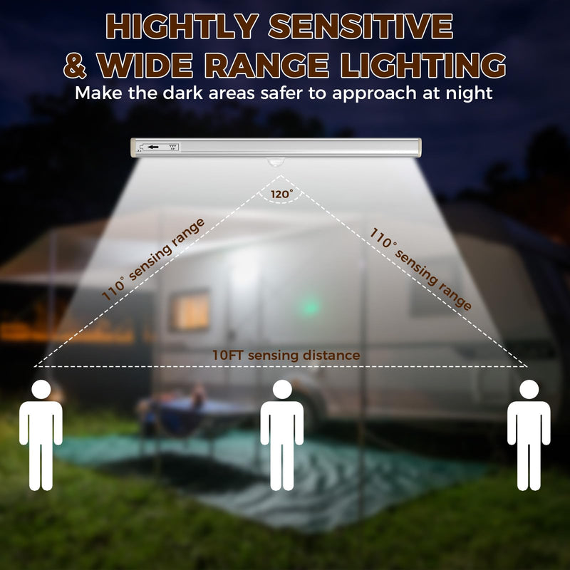 RV Step Lights Motion Activated, Battery Operated Motion Sensor Camper Step Lights, Motion Sensor Stair Lights Wireless Magnetic LED Night Light Bar for Travel Trailers, Motorhome (3-Pack)