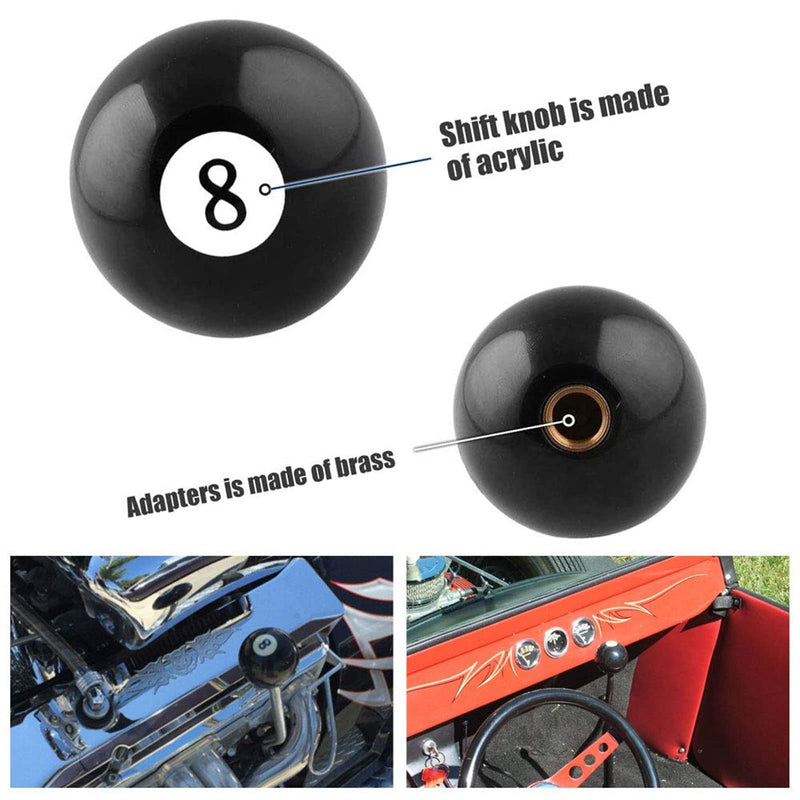 RYANSTAR Shift Knob Black 8 Ball Billiard Acrylic Gear Shift Lever Shift Knob Black Shaped Round Manual with 3 Adapters Universal Fit Compatible with Manual Car M 81.25, M 101.25, M 101.5, M 121.25 Number 8