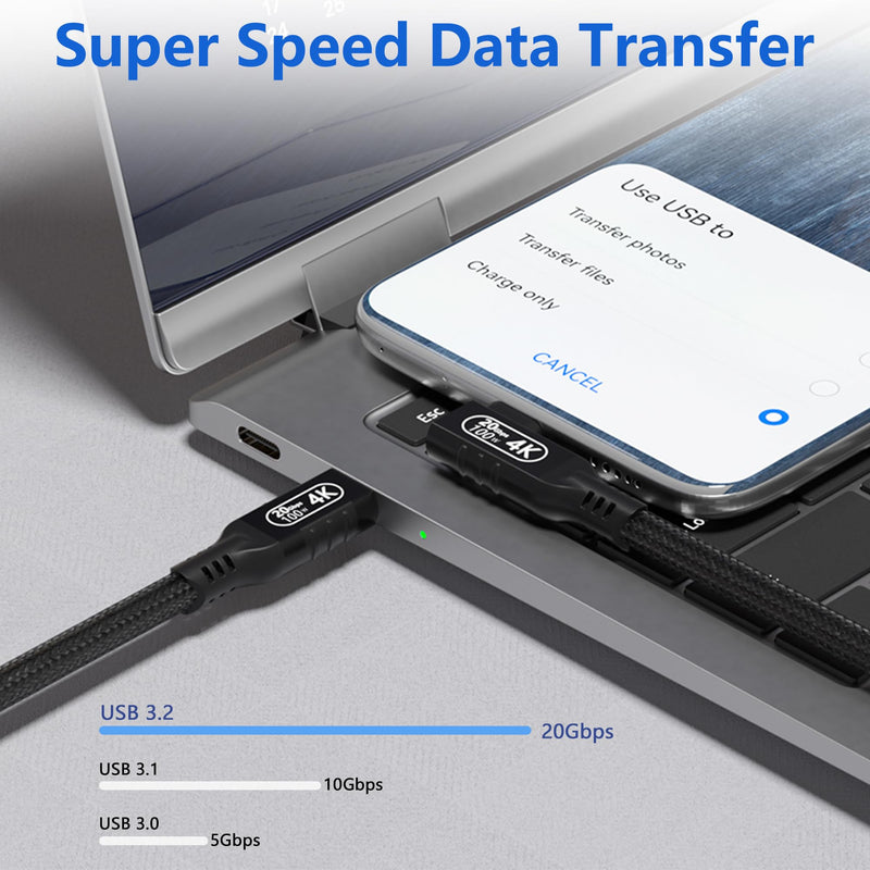 16.5FT USB C to USB C Cable, 20Gbps Data Transfer, 4K 60Hz Video, 100W Fast Charging, Compatible with iPhone 15/16, MacBook Pro, Samsung Galaxy S21/S22/S23 20Gbps Right Angle cable 16.5ft/5.0m