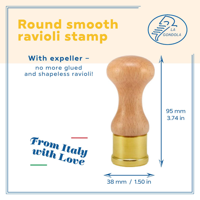 La Gondola Homemade Ravioli Stamp - Round Smooth 1.5in | Italian Pasta Making Tool for Home and Business | Brass & Natural Wood | Sturdy & Easy to Use Ravioli Stamp | Ravioli Cutter Made in Italy Round 42