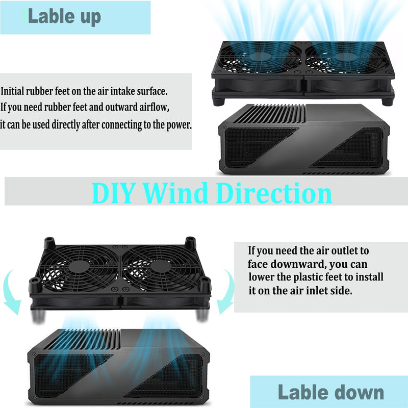 VTRETU Cooling Fan, Dual 120mm Fan for Router Rack DIY Audio Video Network Cabinet Server Cooling Project and Equipment Workstation Xbox PS5 Cooling Accessories 240 * 120 * 25mm 240mm