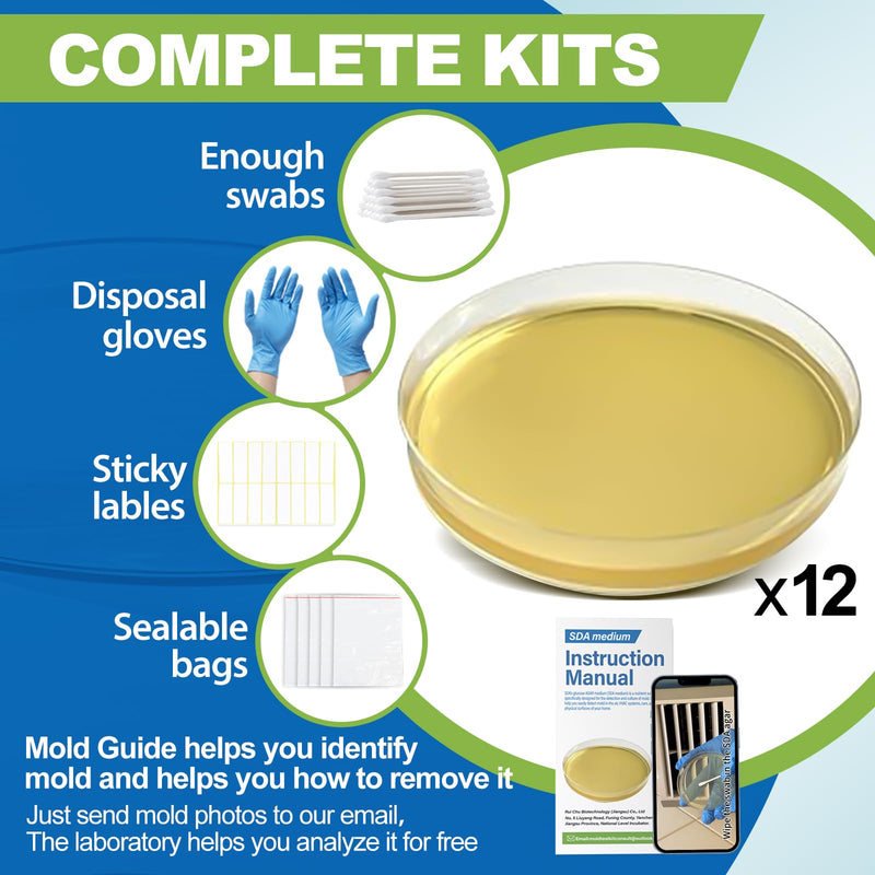 Mold Test Kit for Home-Simple Mold Detection Kits, HVAC, Surface & Indoor Air Quality Testing, Fast and Reliable DIY Mold Detector for House Black Mold, Identification Guide Free Analysis (12 Pack) 12