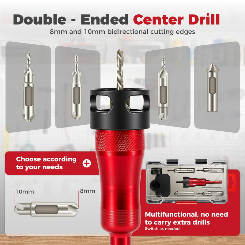 BURMONG 5-Piece Countersink Drill Bit Set with Bearing Depth Stop & Chamfer Tool, 1/4" Hex Shank Quick Change Bi-Directional Cutting Edges for Woodworking (with Adjustable Bearing Depth Stop) With Adjustable Bearing Depth Stop