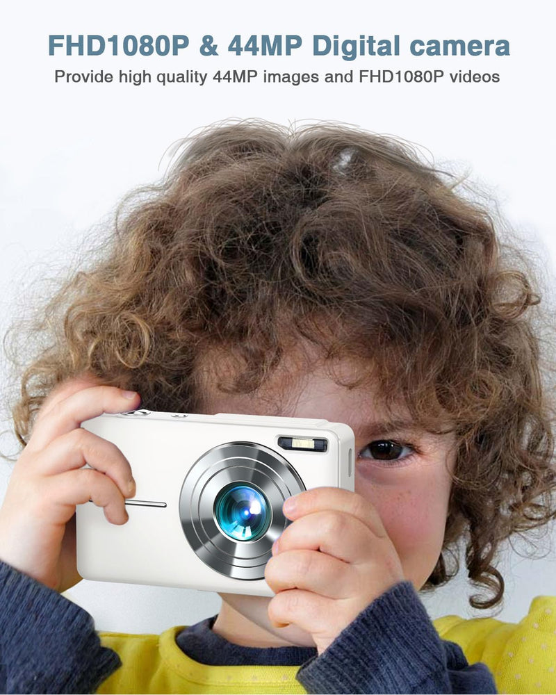 Digital Camera, Kids Camera FHD 1080P Point and Shoot Camera with 16X Zoom Anti Shake, Small Compact Camera for Teen Starter Children Kid Student Girl Boy(Pearl White) Pearl White