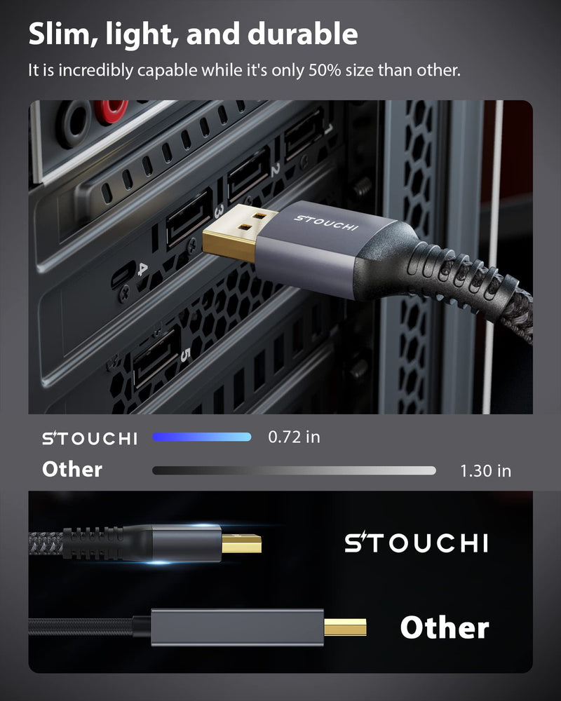 Stouchi DisplayPort Cable 1.4, 8K 4FT DP Cable 32.4Gbps 8K@60Hz HBR3 4K@60Hz/144Hz/120Hz 5K@60Hz 1080P@240Hz Support FreeSync G-Sync HDR10 Display Port for Gaming Monitor Graphics Card 4 FT 8K-Grey