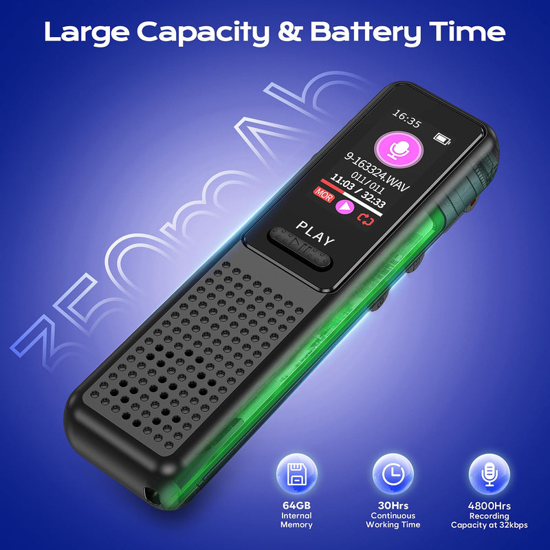 64GB Voice Recorder - Upgraded Digital Voice Activated Recorder with AI Noise Reduction Technology, Dictaphone Tape Recorder Device with Playback for Lectures Meetings/Classes/Interview 64GB
