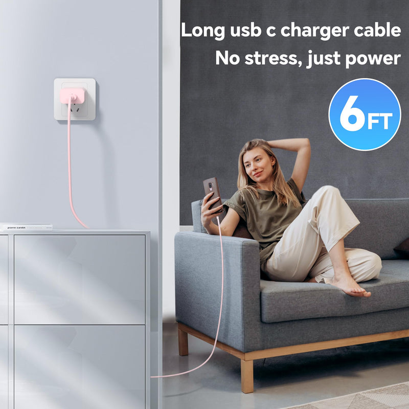 for iPhone USB C Charger Fast Charging, 3Pack 20W USB C Charger Block with 60W USB C to C Cable 6FT, USB C Charger Cord Compatible with iPhone 15 Plus/Pro Max/Pad Pro/Samsung S23/Android ChargerPink… 3pack Pink C-C