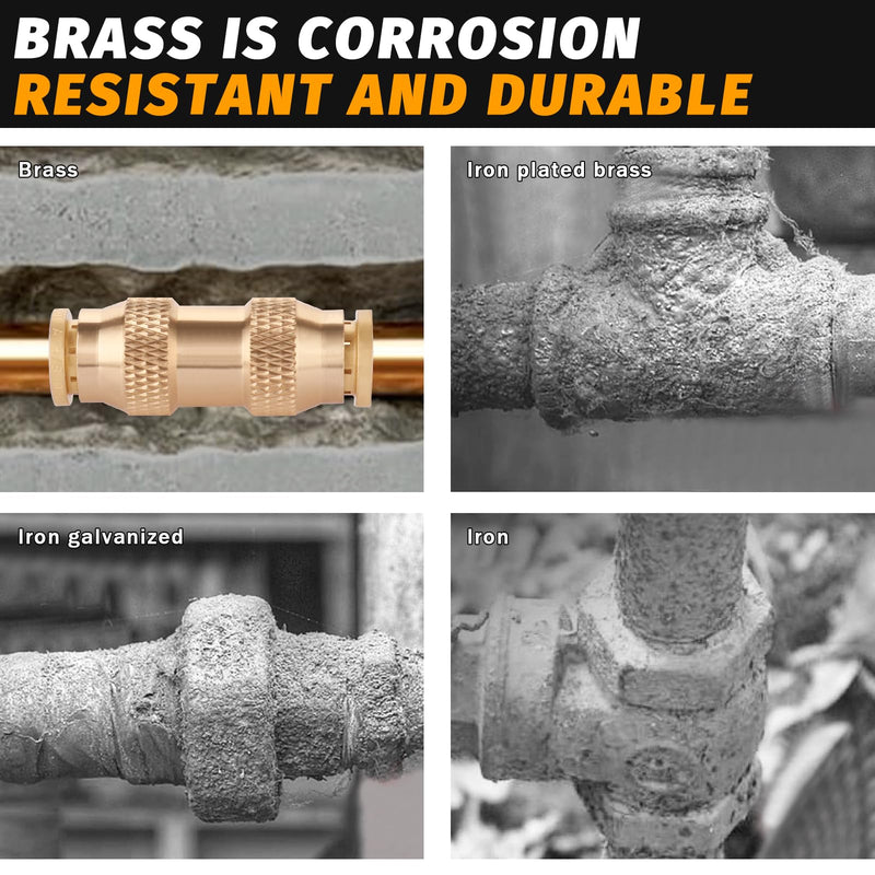 3/8" Dot Push-To-Connect Fittings (Three-eighth of an inch) Air Fittings Straight Union 3/8" Tube OD Brass Push Air Brake line fittings for Trucks Trailers and Industrial Use (4 Pack) 3/8 Inch