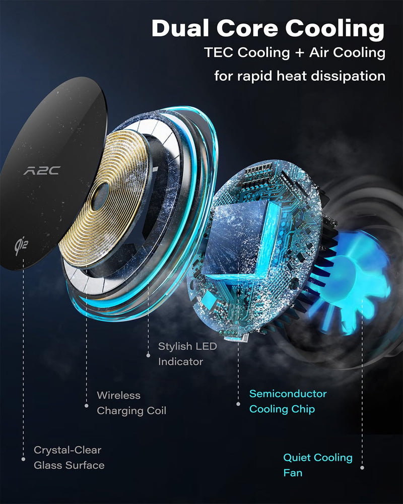 A2C Qi2 15W Wireless Car Charger CD Mount for MagSafe, Magnetic Wireless Charger for Car Air Vent | CD Slot with Semiconductor Cooling Chip, Fast Charging for iPhone 17 16 15 14 13 12, LED Indicator