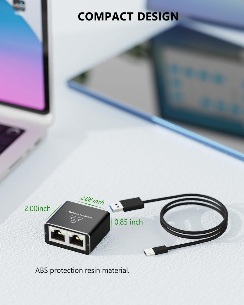 CableGeeker Ethernet Splitter 1 to 2 High Speed 1000Mbps, Gigabit RJ45 Internet Splitter with USB Power Cable, Network LAN Adapter for Cat 5/6/7/8 Cable [2 Devices Simultaneous Networking] 1000Mbps Ethernet Splitter High Speed 1 to 2
