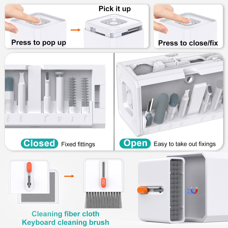 VICHYIE Keyboard Cleaning Kit with Brush, Computer Laptop Cleaner Kit, Phone Cleaning Tool, Multi-Function Cleaner Kit for Earbuds, Cellphones, PC, Screens, Camera Lens, Electronics Devices (White) White