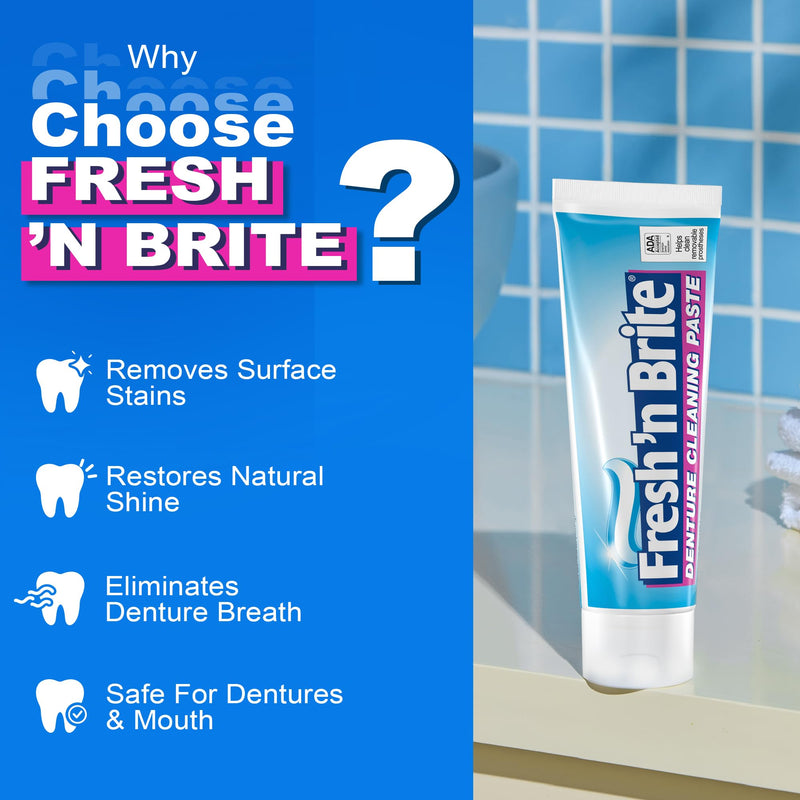 Fresh 'n Brite Denture Cleaner Paste, ADA Accepted Dual Action Formula for Fresh Breath & Gentle Care of Dentures, 1 Count (Pack of 6) 3.8 Ounce (Pack of 6)