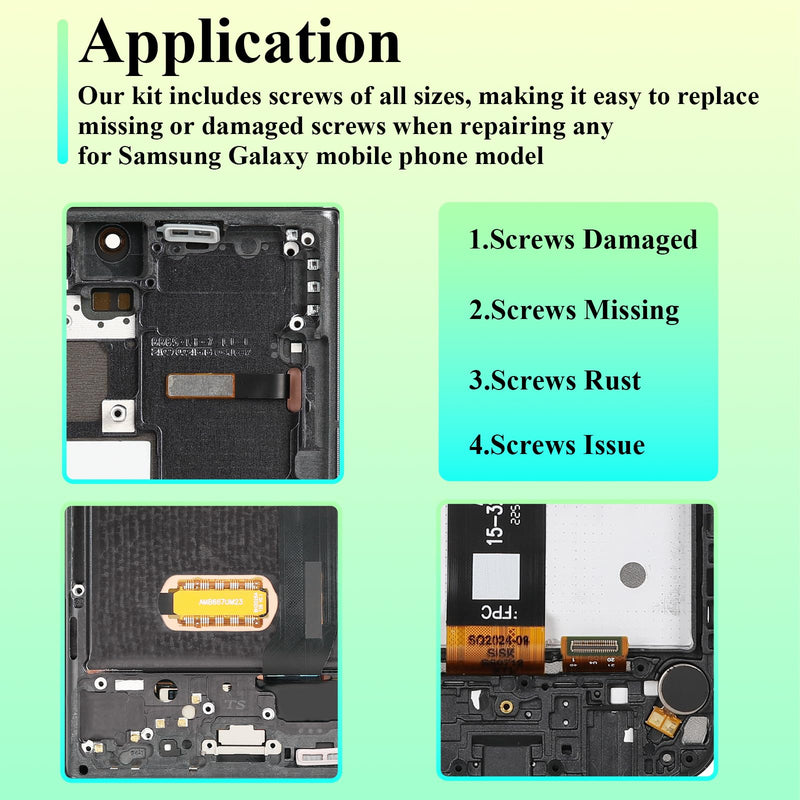 for Samsung Galaxy Mobile Phone Full Complete Screws Replacement Kit for All Models A15 A14 A13 5G S24 S23 S22 Plus Ultra Internal Screw Fix Inner Parts with Screwdrivers Repair Tool Full Set