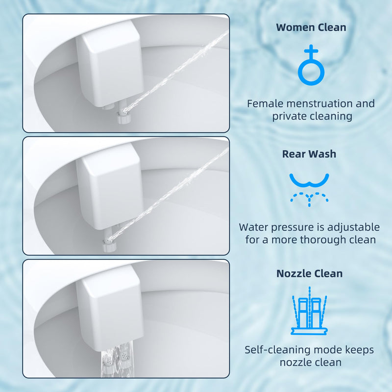 Hibbent Bidet Attachment for Toilet, Non-Electric Dual Nozzle for Frontal & Rear Wash, Adjustable Water Pressure Control, Fresh Water Bidet Toilet Seat, Self Cleaning Water Sprayer, Matte Black