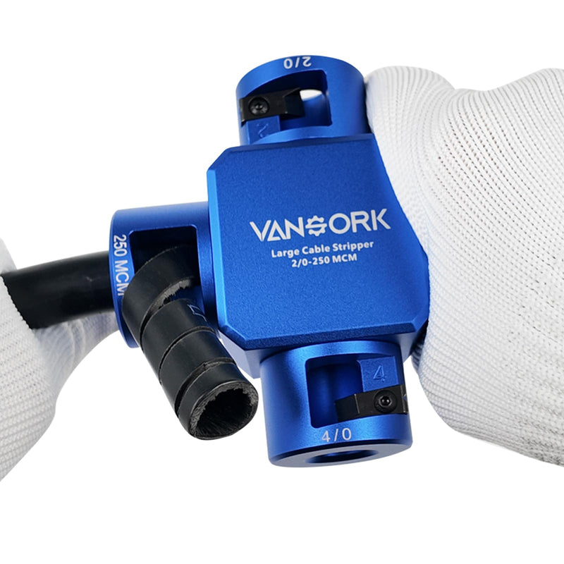 10380 Large Cable Stripper (2/0-250 MCM), 4-in-1 Clover Design Heavy-duty Cable Stripping and Cutting tool, Large Gauge Wire Stripper for Thick Cables Big Round Wire Insulation Jacket Removal Blue 2/0 - 250 MCM