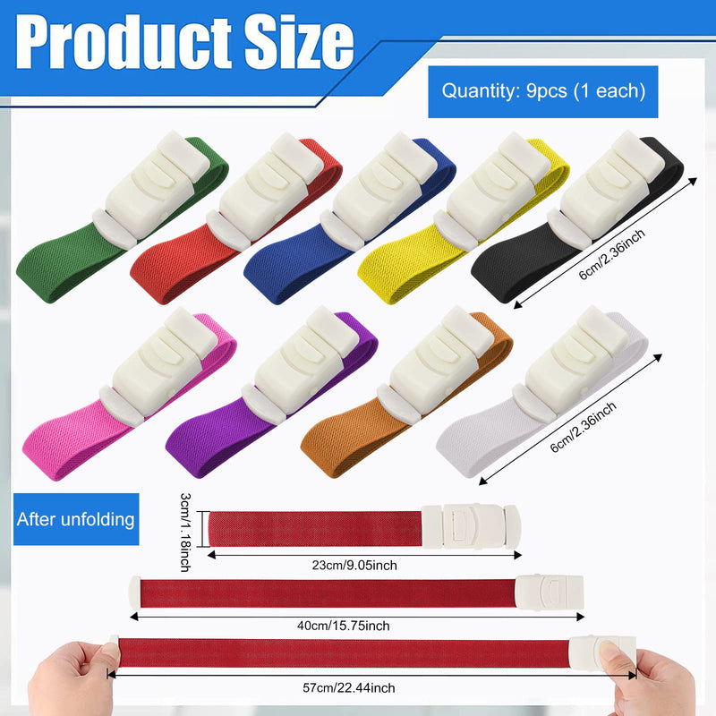 GZhaizhuan Pack of 9 tourniquets, highly flexible tourniquet, tourniquet blood collection with buckle for doctors, paramedics and camping outdoor first aid (9 colors)