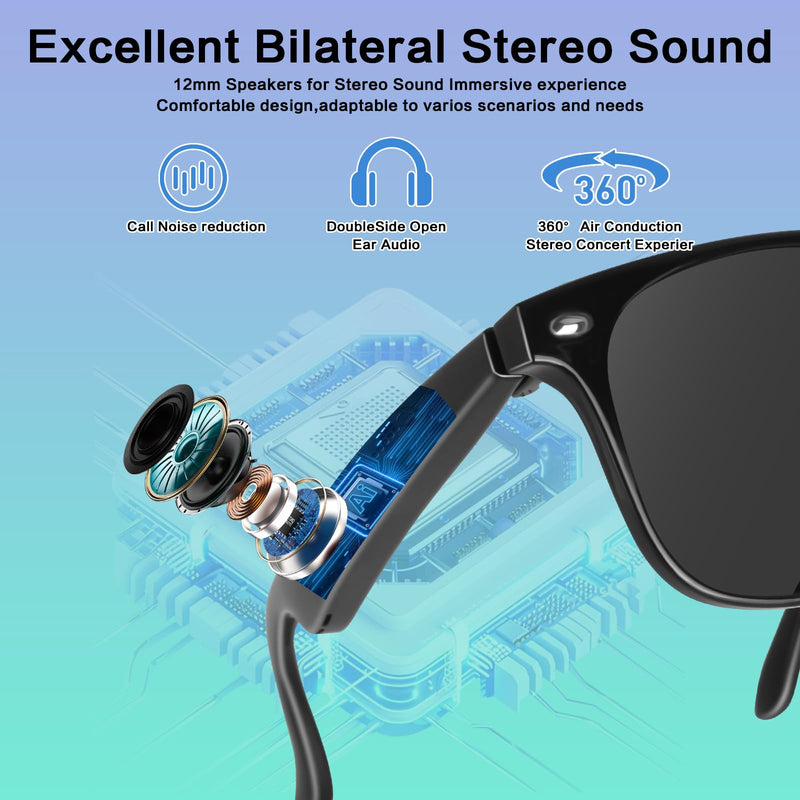 2BB Smart Translation Glasses for Men with Chat GPT, AI Sunglasses with VideoCall Translation Compatible for Android iOS, Bluetooth Calls, 50 Hour Battery Life, UV Protection, Voice Control