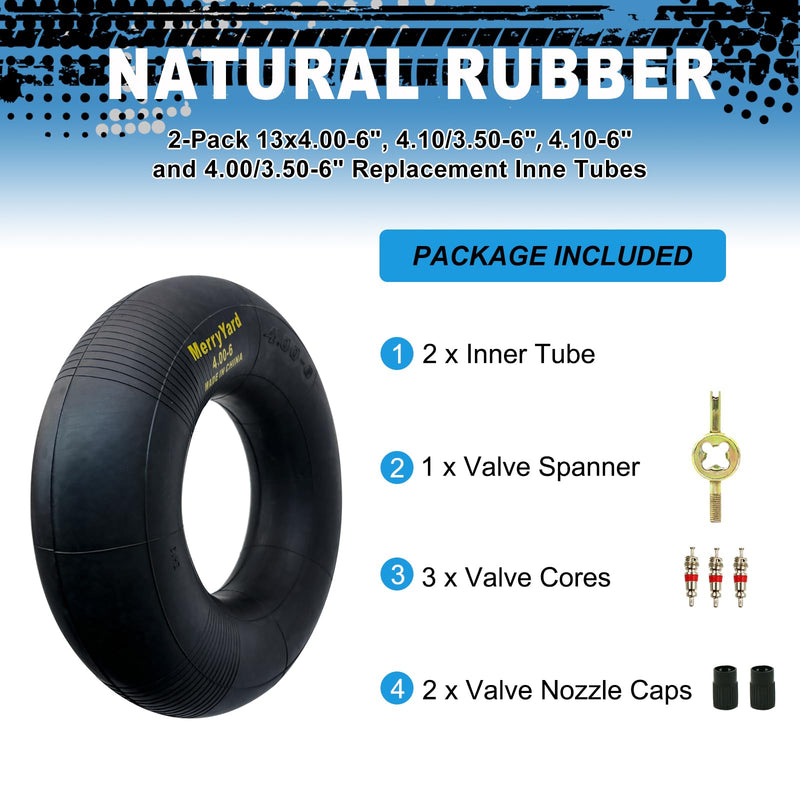 2-Pack of 13 * 4.00-6" Inner Tubes,TR13 Straight Valve Stem,High air tightness,Heavy Duty Replacement for Hand Truck,Wheelbarrows,Mowers,Utility Wagon,for 4.10/3.50-6 Wheel,350/400-6,3.50-6,4.10-6