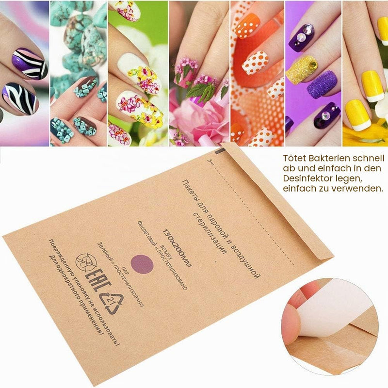 Sonew Pack of 100 Sterilisation Bags, Self-Sealing Sterilisation Autoclave Bags, Disposable Steriliser Bags, Disinfectant Accessories for Cosmetics and Nail Tools