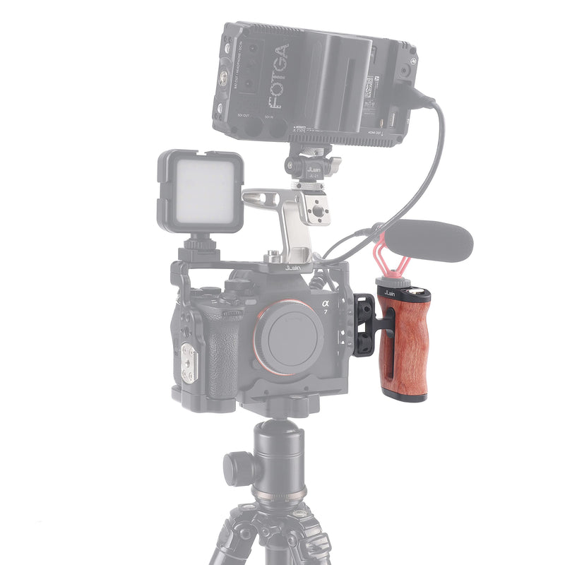 Hersmay Mini Side Wooden Handle Grip with ARRI-Style Mount Screw & Cold Shoe Mount 1/4 &3/8 Inch Screw for DSLR/Vlog Camera Cage