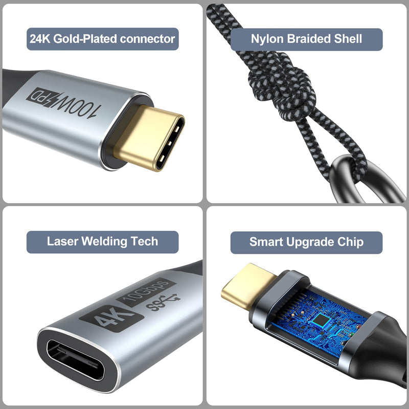Small USB C Extension Cable 1FT Pack of 5, 10Gbps Short USBC Extender Cord, USBC Male to Female 100W PD Charging for MacBook Pro/Air, USB C Hub, Microphone, Flash Drive,Docking Station, Phone, PC Grey