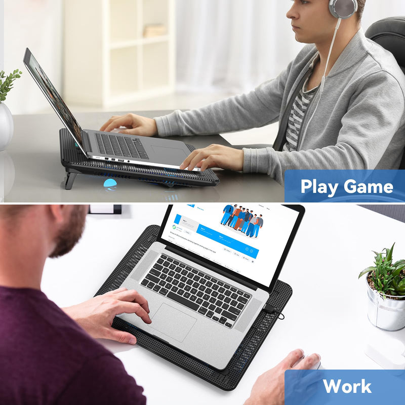 TECKNET Laptop Cooling Pad, Portable Slim Quiet USB Powered Laptop Notebook Cooler Cooling Pad Stand Chill Mat with 3 Blue LED Fans, Fits 12-17 Inches (Black) Black