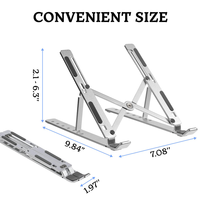 FlexElevate 7-Level Adjustable Laptop Stand, Silver Color, Carbon Steel Ergonomic Riser for Desk, Compatible with 9''-17.3'' Laptops, Portable & Sturdy Holder