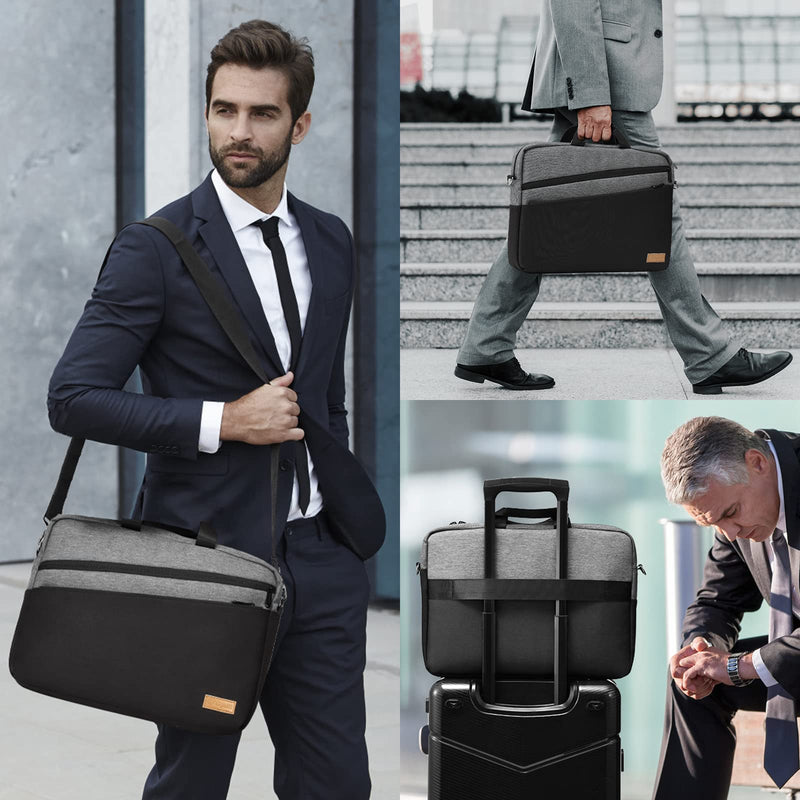 15 15.6 16 inch Laptop Computer PC Shoulder Bag Carrying Case, Water-Repellent Fabric Briefcase, Lightweight Toploader, Business Casual or School 15-16 inch Grey
