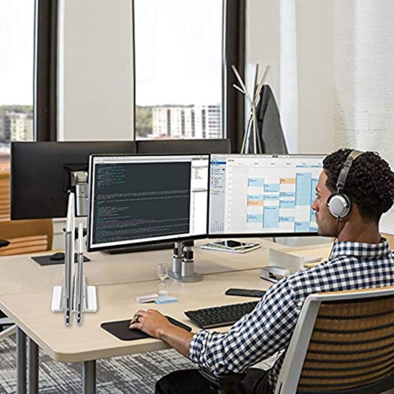 Universal Laptop Vertical Stand, Dual Desktop Stand Adjustable Notebook Stand (up to 17.3 inches) for Samsung/HP/Dell/Chrome Book laptops (Silver) Silver