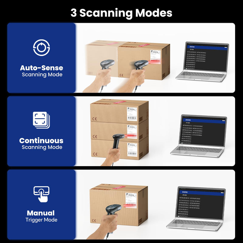 Eyoyo 2D USB Barcode Scanner: Handheld Wired QR Code Scanner for Computer Laptop POS PC, Fast Automatic 1D UPC Screen & Printed Bar Code Reader for Library, Retail Store, Book, Warehouse Inventory