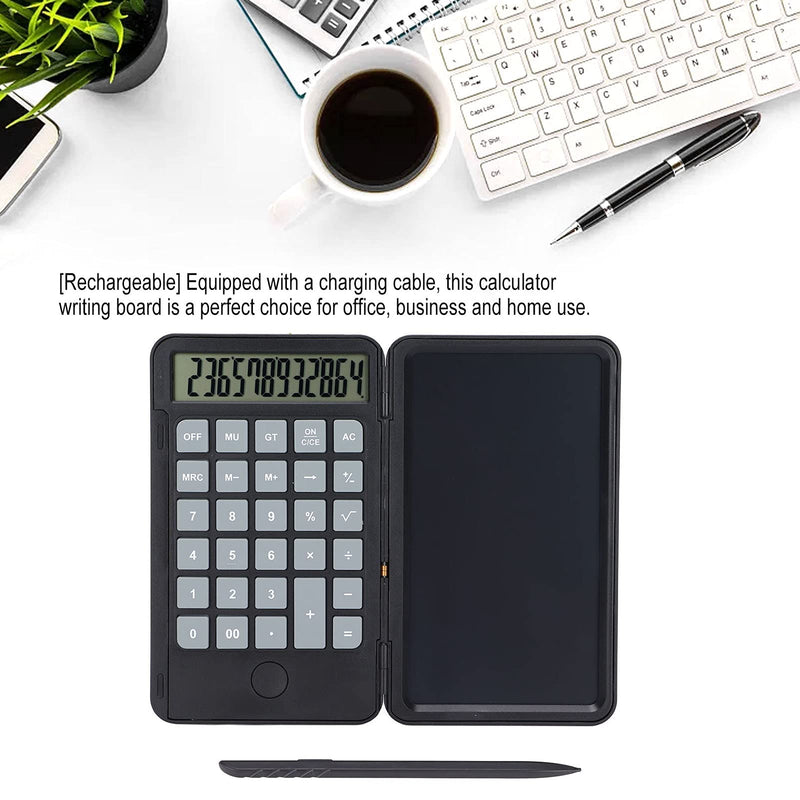 Calculator with Notepad, Portable Desk Calculator with Writing Pad, 6.5in LCD Display, Rechargeable Scientific Calculator for Office, Business and Home (Black) Black