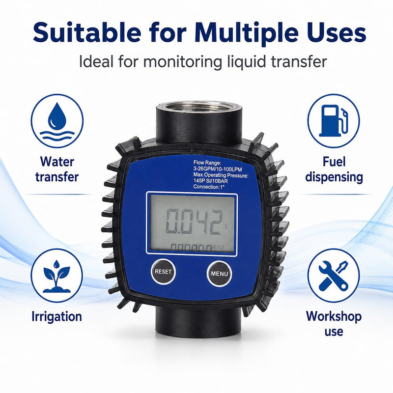 Digital Flow Meter, Turbine Flow Meter, Digital Display, High Precision Water, Diesel Flow Meter, 1 Inch Internal Thread, Digital Display Meter, 5-120 Litres/Minute