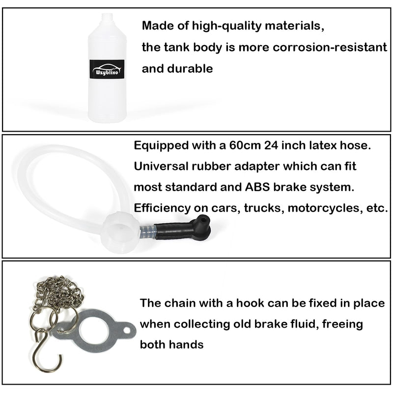 One Person 1L Brake Bleeder Bottle, Brake Fluid Bleeder Kit, with 24 inch Latex Tube and Universal Adapter.