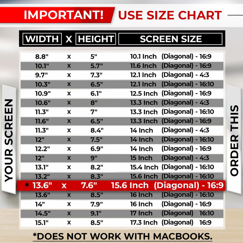 15.6 Inch 16:9 Laptop Privacy Screen Filter - Computer Monitor Privacy Shield and Anti-Glare Protector 15.6 Inch (Diagonal) - 16:9 Aspect Ratio
