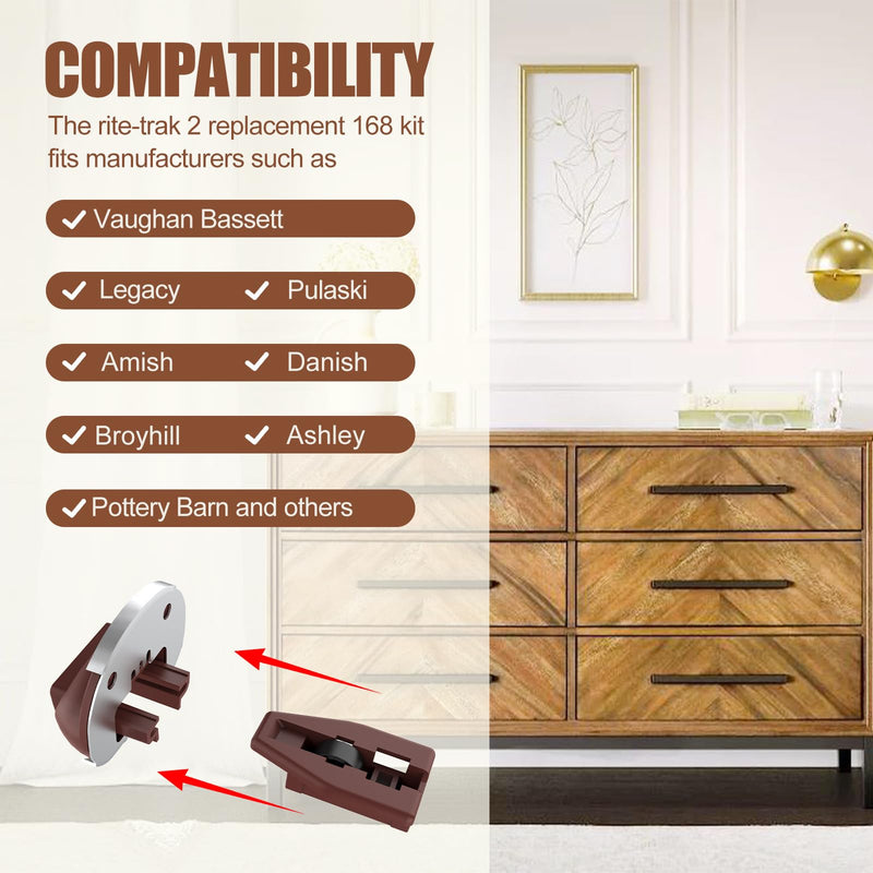 Upgrade Drawer Slides for kenlin Rite-Trak II Replacement, 20 Sets of Improved 168 Track Guides with Metal Back, Universal Drawer Guide for Dresser, Nightstand Drawers from Most Furniturers Upgraded Drawer Slides 20 Pack