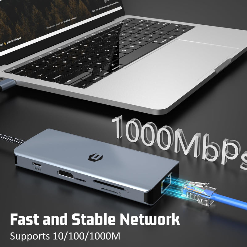USB C Hub, 8 in 1 USB C Adapter, Dual Monitor 4K HDMI, USB C Docking Station for Mac Pro/Air(Gigabit Ethernet, USB 2.0, 5 Gbps USB 3.0,PD 100W,SD/TF Reader) for Dell, Surface, HP, Lenovo