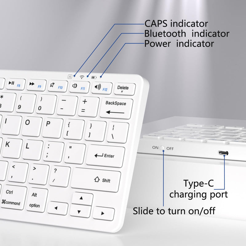 Bluetooth Keyboard for iPad, Bluetooth Keyboard Compatible iPad 10th 9th 8th, iPad Air 5th 4th, iPad Pro 13/12.9/11 inch, iPad Air 13/11 inch, Portable Keyboard Including iOS, Android, Windows - White