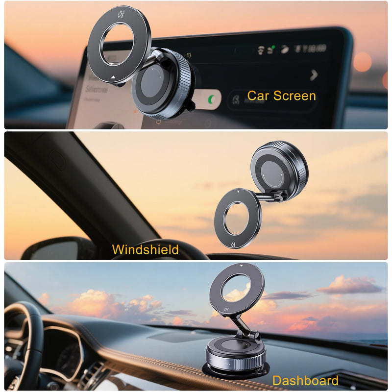 Vacuum Magnetic Suction Phone Holder, Foldable Hands-Free Suction Cup Phone Mount for Car/Gym/Mirror/Smooth Surface, 360° Adjustable Car Phone Holder for Magsafe iPhone 17 Pro Max Air Black