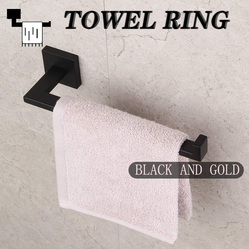 GERZWY SUS 304 Stainless Steel Bathroom Hardware Set Matte Black Towel Ring and Toilet Paper Holder Bath Hardware Accessories Sets Wall Mounted IG1856-2BK