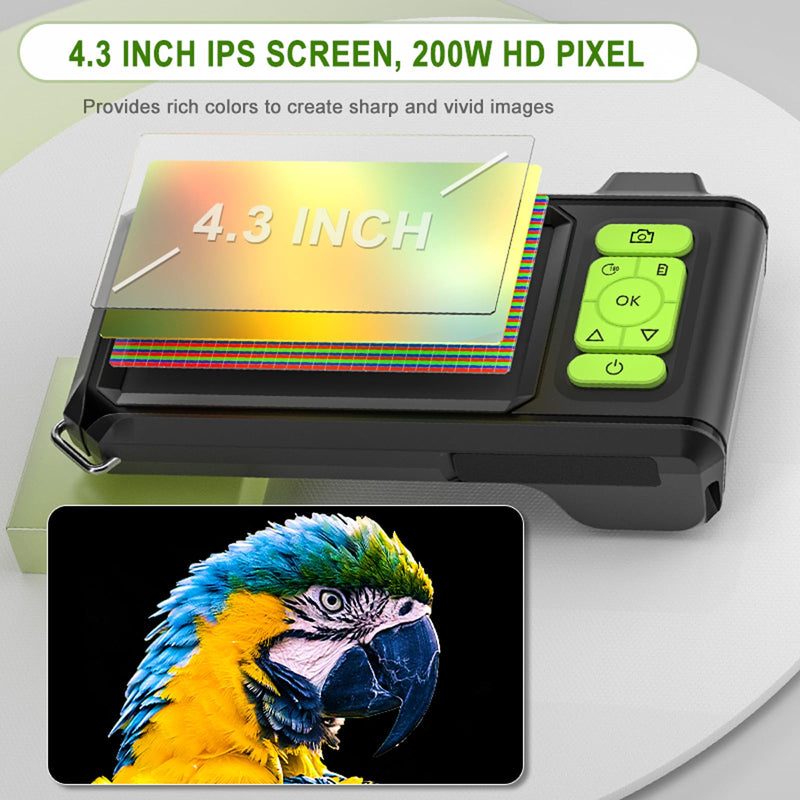 Dual Lens Borescope with Light, 1080P Industrial Endoscope Inspection Camera, 7.9mm IP67 Waterproof, Sewer Camera with 4.3" IPS Screen,8 LED Lights,16.5FT Semi-Rigid Cable. A1